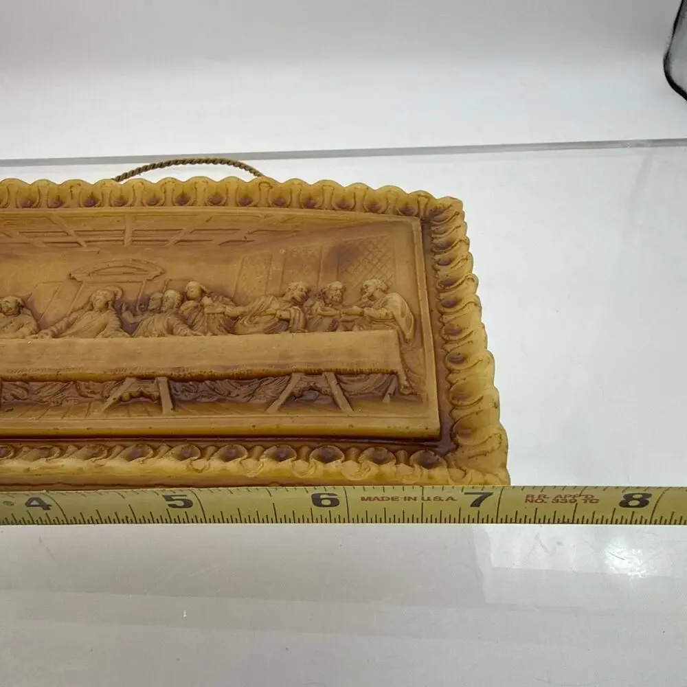 Vtg BYZANTINE MOLDED Gold WAX ICON Christianity Art Plaque Greek The Last Supper